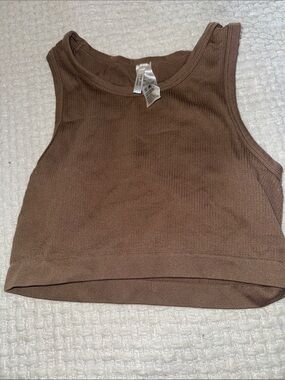 Ribbed Brown Crop Tank Top